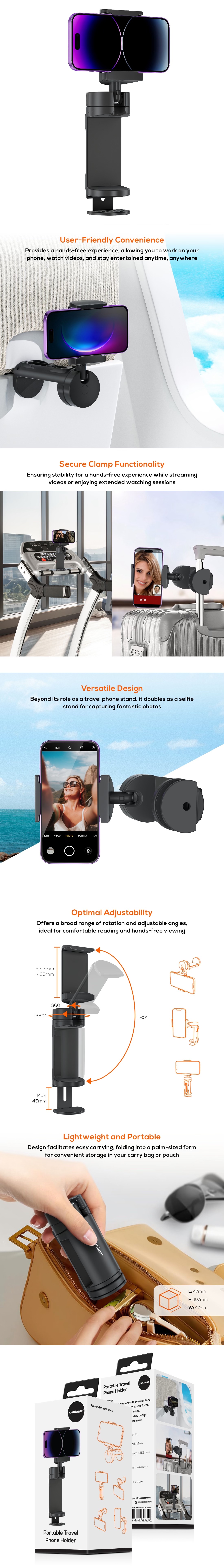 A large marketing image providing additional information about the product mBeat Portable Travel Phone Holder - Additional alt info not provided